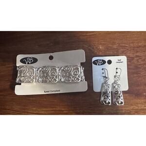 NWT  Silver-Tone Filigree Bracelet & Drop Earrings Set